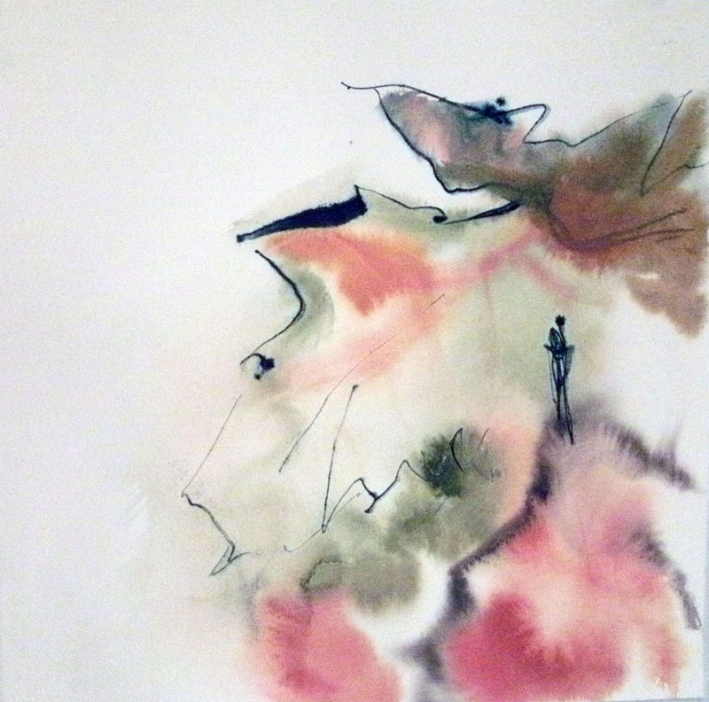Abstract watercolor painting in pink and beige